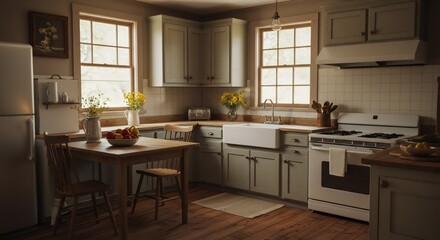 Cozy Country Kitchen with Sunlit Wooden Cabinets and Vintage D&Atilde;&copy;cor for Rustic Home Inspiration