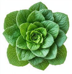 Obraz premium Vibrant Green Succulent Plant with Layered Leaves and Intricate Texture on a White Background for Nature and Botanical Photography