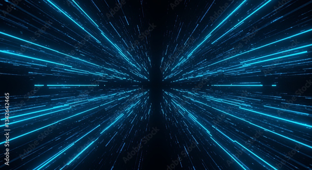 Poster abstract blue light speeding through space or data stream tunnel
