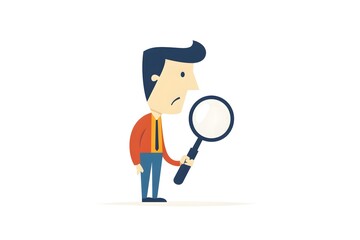 Cartoon Man Examining with Magnifying Glass Shows Inquiry and Exploration
