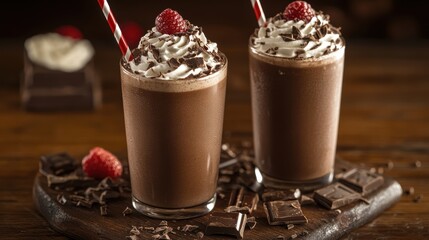 A velvety chocolate shake, blended into a smooth, vibrant smoothie, a symphony of flavors and textures, perfect for a satisfying afternoon treat.