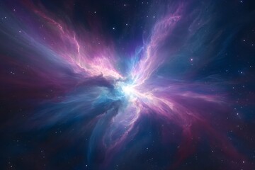 Colorful Nebula Bursting in Space with Starry Background
