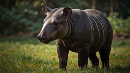 Fototapeta premium Young tapir in grassy field
