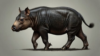Fototapeta premium A side profile of a small, dark-coated mammal. Features a stout build, small ears, and speckled skin