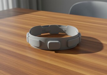 Gray Headband Device on Wooden Table with Natural Light