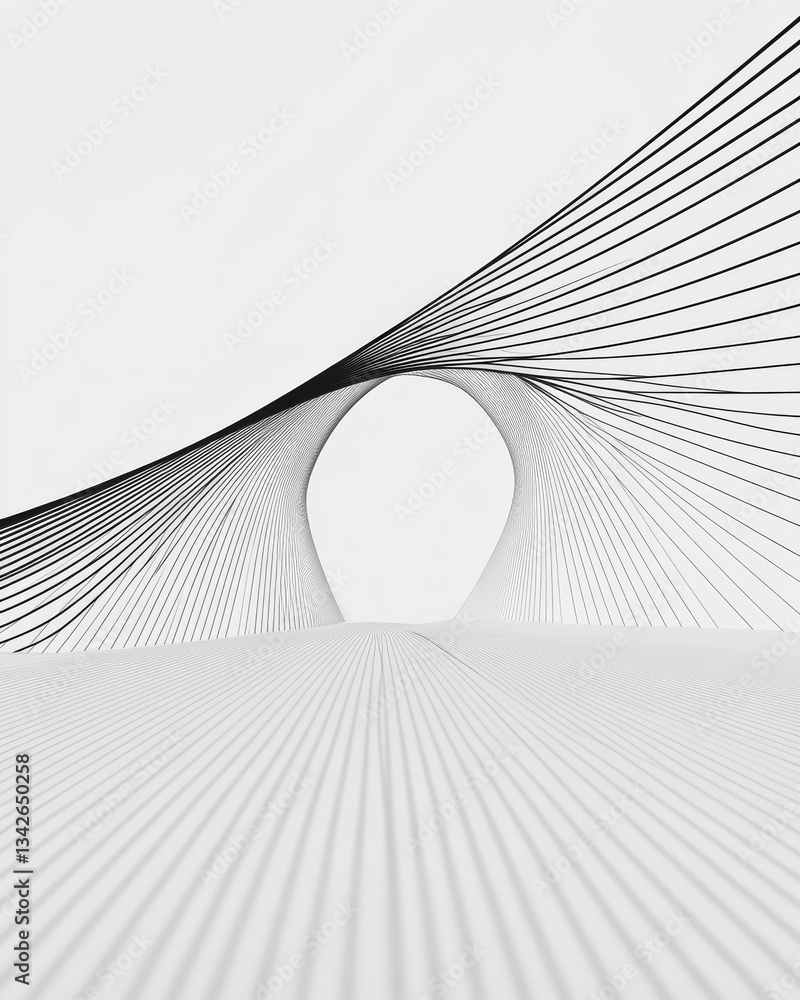 Poster converging black lines create an abstract tunnel shape in a minimalist composition.