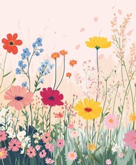 Fototapeta premium Charming Spring Wildflowers Poster or Floral Art