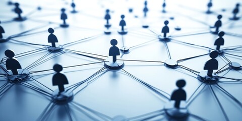 Small figures connected by lines representing a digital network