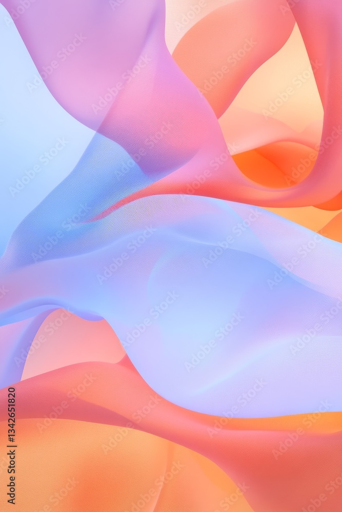 Poster gentle waves of translucent fabric create an abstract background with flowing shades of color.