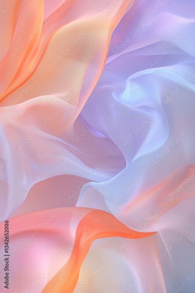 Poster delicate pastel fabrics intertwine, creating a soft and flowing abstract background with a gentle, d