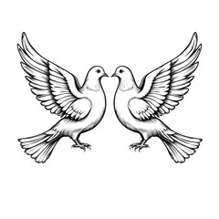 Obraz premium Two doves illustration with outstretched wings facing each other