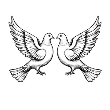 Two doves illustration with outstretched wings facing each other