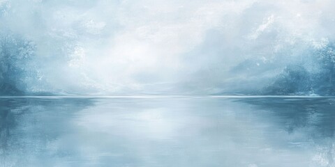 A serene waterscape reflecting the cloudy sky in a soft manner