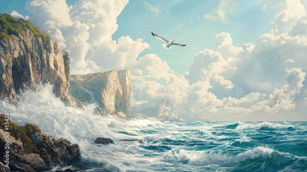 Poster coastal scenic view with rugged cliffs and waves crash no 0731235b9c43