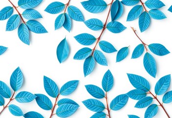 Naklejka premium Isolated blue foliage leaves seamless pattern on white background; scrapbook style, wallpaper, white