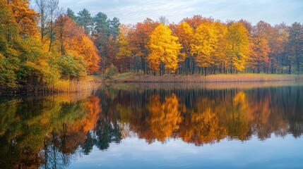 Serene Autumn Landscape with Colorful Trees and Reflections