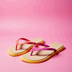 Pair of stylish flip flops on a bright pink backdrop for a fun and trendy summer concept, colorful, lifestyle, leisure