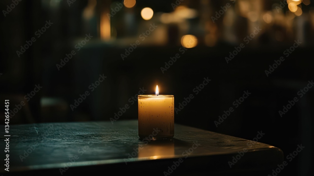 Poster soft flickering light of a single candle in a dark room setting