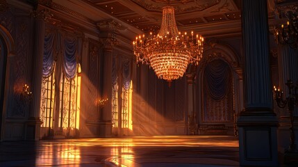 Obraz premium Shimmering Glow of a Chandelier in a Grand Elegant Room