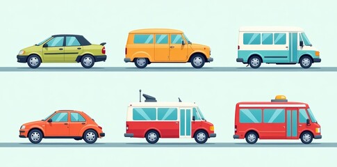 Set of transport symbols in flat style for website or app design, icon, graphic, travel