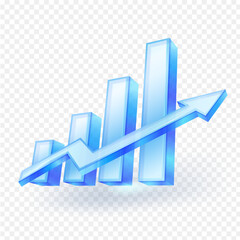 3D Stock Market Business Graph Icon. Transparent Glass Material. Marketing Concept. Isolated Vector Illustration file.