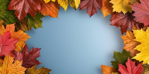 Fototapeta premium Soa Above a Vibrant Tapestry of Autumn Trees Framed by Colorful Leaves Against a Calm Blue Sky in Fall Paradise