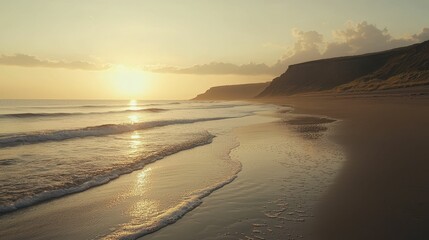 Obraz premium Tranquil Beach with Soft Waves Gently Washing Up at Sunset