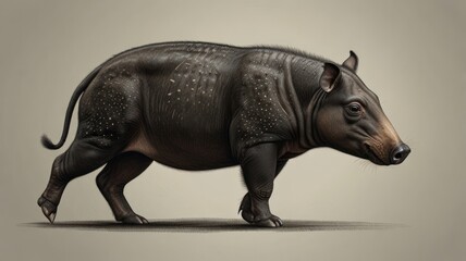 Fototapeta premium Dark-colored, robust mammal, likely a wild pig or related species, in profile view
