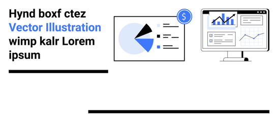 Pie chart with financial data details, desktop screen displaying analytics, graphs, statistics, currency symbol. Ideal for finance, analytics, reporting, dashboards management SaaS simple landing