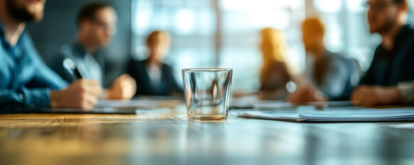 A focused business meeting with professionals discussing ideas around a table.
