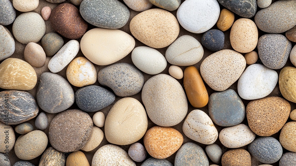 Poster life span health concepts. smooth pebbles in various colors and sizes arranged closely together.