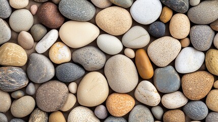 Life Span Health Concepts. Smooth pebbles in various colors and sizes arranged closely together.
