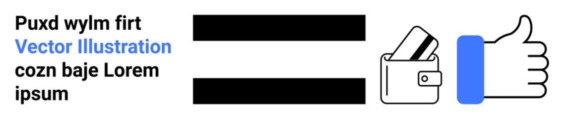 Wallet with credit card next to a thumbs up symbol and placeholder text. Ideal for finance, approval, ease of use, positive feedback, online transactions, consumer satisfaction, user-friendly design
