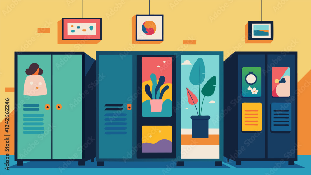 Poster the lockers are not just storage spaces but mini art galleries with students using them as blank can