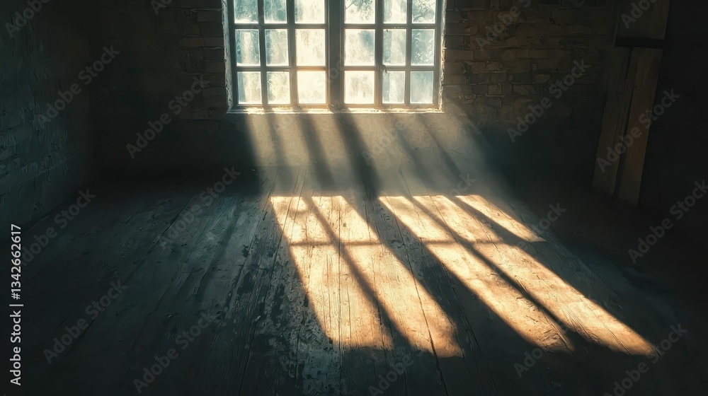 Aufkleber dramatic light streaming through window with shadow patterns