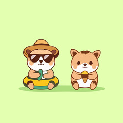 Minimalist Cartoon Animals with Summer Accessories