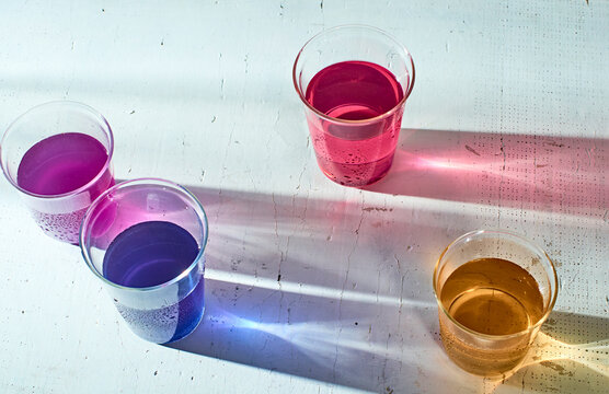 drinks, red, yellow, blue, purple, herbal, cocktail, glass, ice , fresh