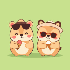 Minimalist Cartoon Animals with Summer Accessories