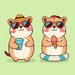 Obraz premium Minimalist Cartoon Animals with Summer Accessories