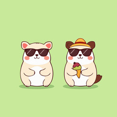 Minimalist Cartoon Animals with Summer Accessories