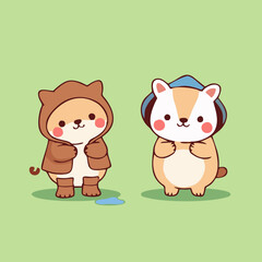 Minimalist Cartoon Animals in Rainy Weather Outfits