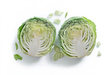 Obraz premium Fresh green cabbage cut in half on white background
