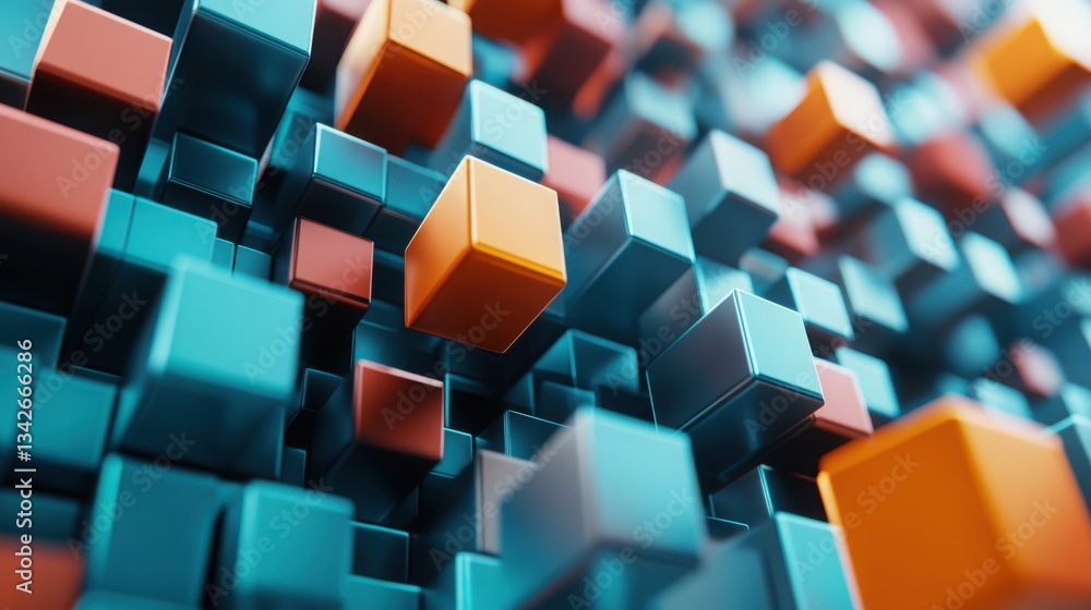Aufkleber Abstract 3D Render of Aligned Cubes in Motion Representing Technology