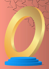 Abstract Mockup product display. Realistic vector 3D room, cylinder pedestal podium. Stage showcase for presentation. Futuristic Sci-fi minimal geometric forms, empty scene.