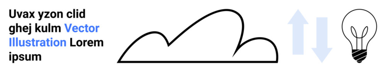 Outline of a cloud near a light bulb with up-and-down arrows conveying connection, innovation, progress, or exchange. Ideal for cloud computing, energy, ideas, tech, education startups simple