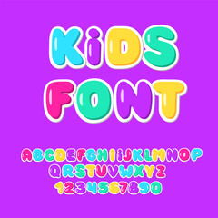 Kids Bright font. Colorful Children Latin Alphabet. Puffy Childish Type.