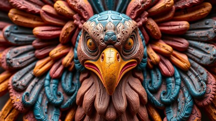 Fototapeta premium Detailed close-up of colorful Eagle Totem carving
