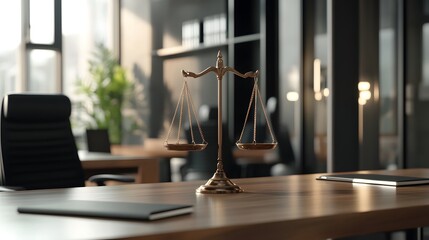 Modern Law Office Scales of Justice on Desk Legal Business Concept