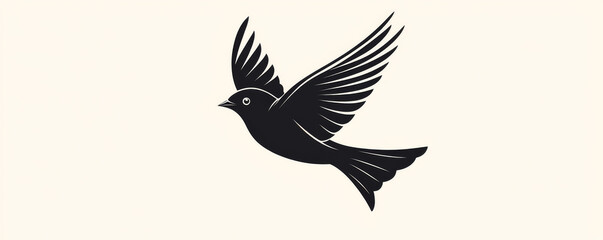 Obraz premium A stylized black silhouette of a flying bird with detailed wings and a graceful shape.