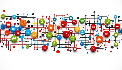 Global Network: Connected Business Icons.